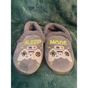 Boys' "Sleep Mode" Gamer Slippers – Gray/Neon – Size 13